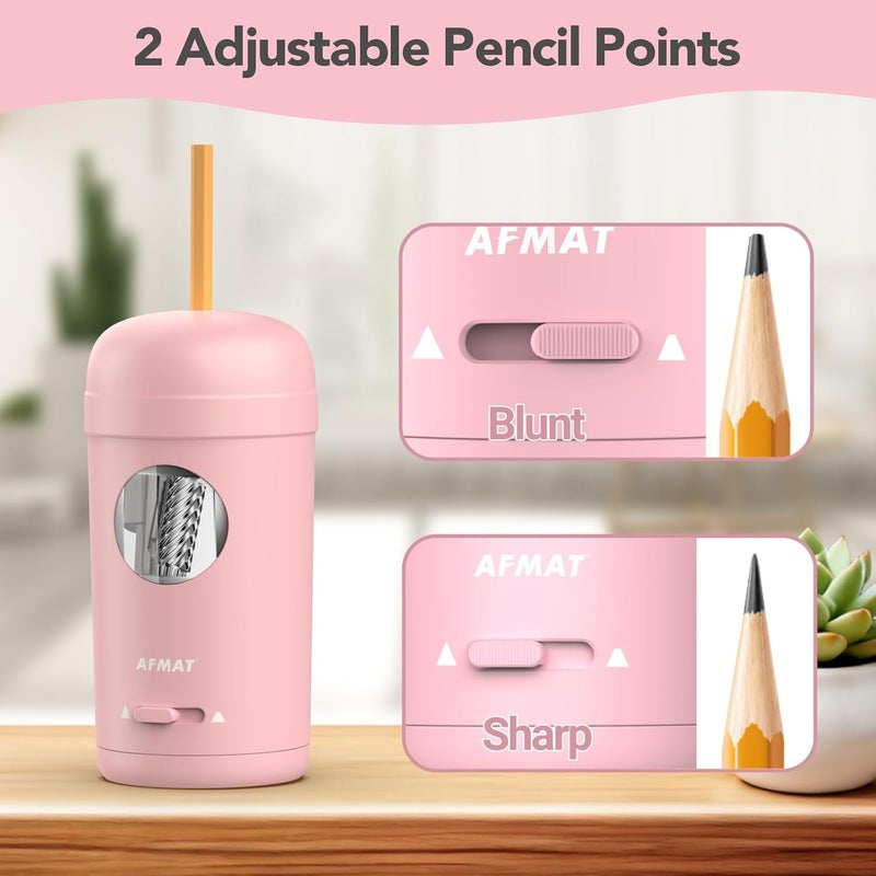 AFMAT Electric Pencil Sharpener, Fully Automatic Pencil Sharpener for 7-8mm Pencils & Colored Pencils, Auto in & Out, Rechargeable Vertical Hands-Free Sharpeners for Classroom/Home/Office PSX7(Pink) - Image 4